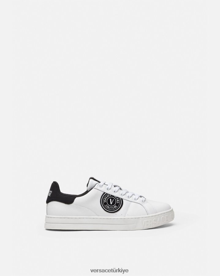 Versace v-amblem Court 88 logolu spor ayakkabı erkekler siyah beyaz ayakkabı B0HHR82452