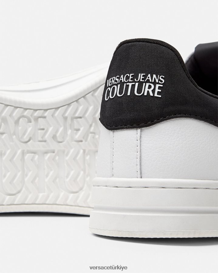 Versace v-amblem Court 88 logolu spor ayakkabı erkekler siyah beyaz ayakkabı B0HHR82452