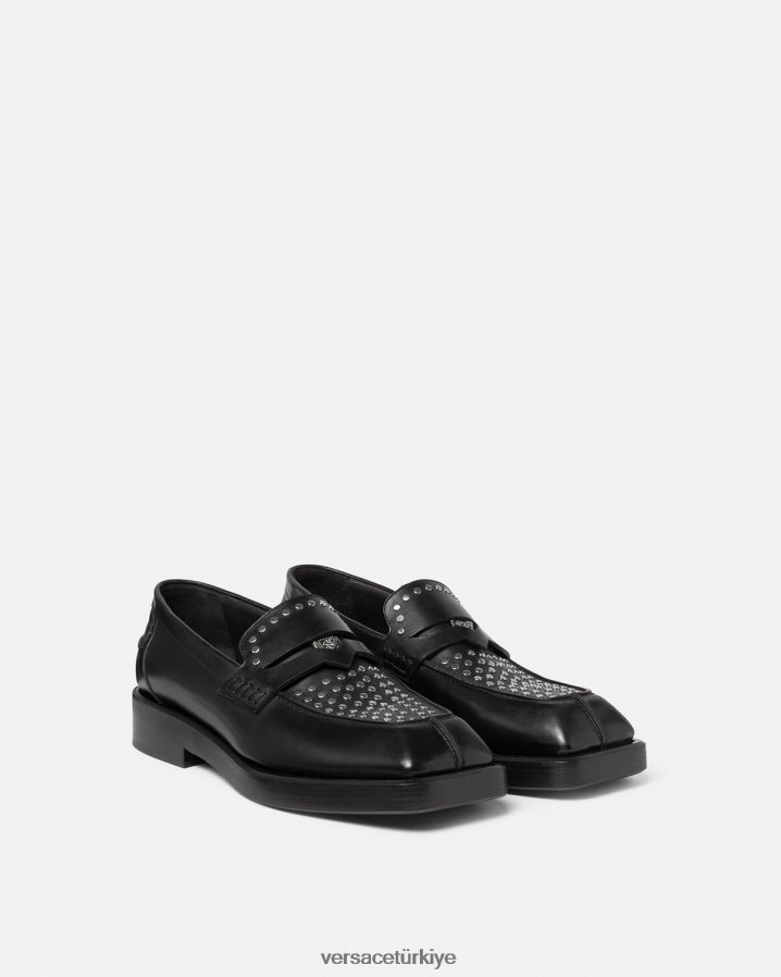 Versace çivili kare loafer'lar erkekler siyah ayakkabı B0HHR81578