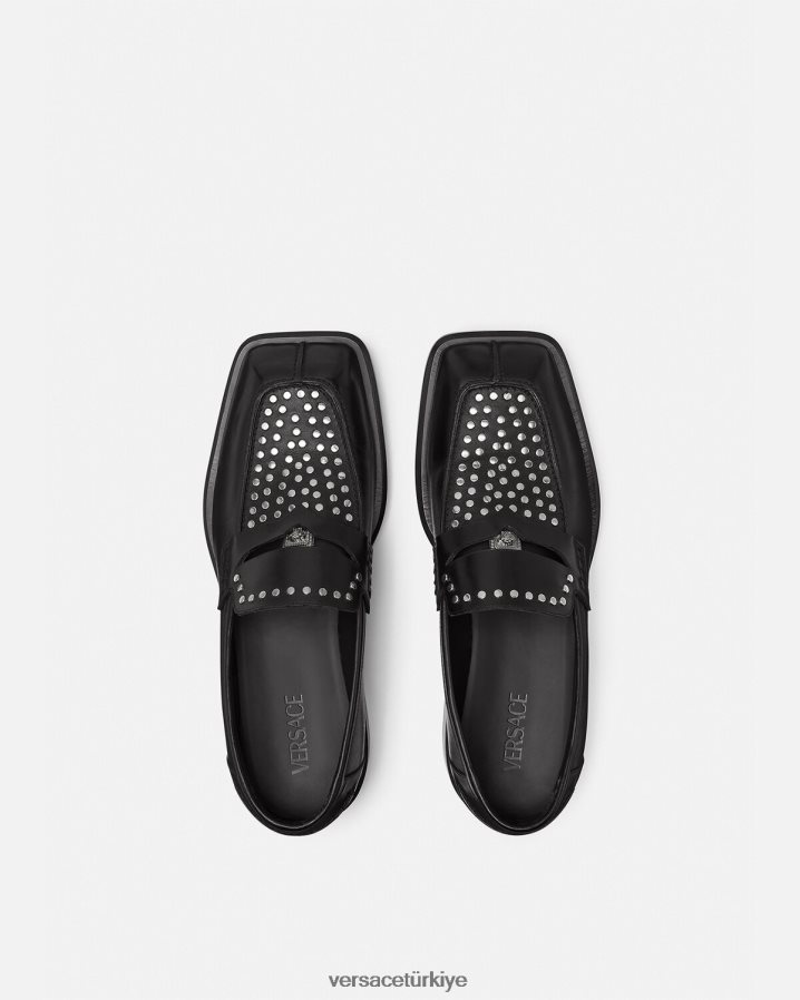 Versace çivili kare loafer'lar erkekler siyah ayakkabı B0HHR81578
