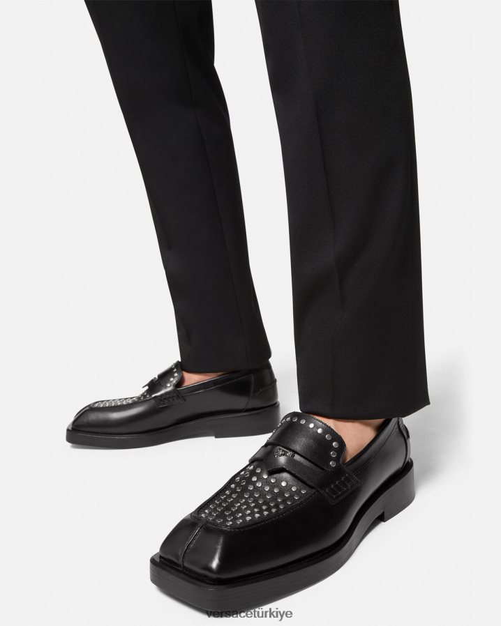 Versace çivili kare loafer'lar erkekler siyah ayakkabı B0HHR81578
