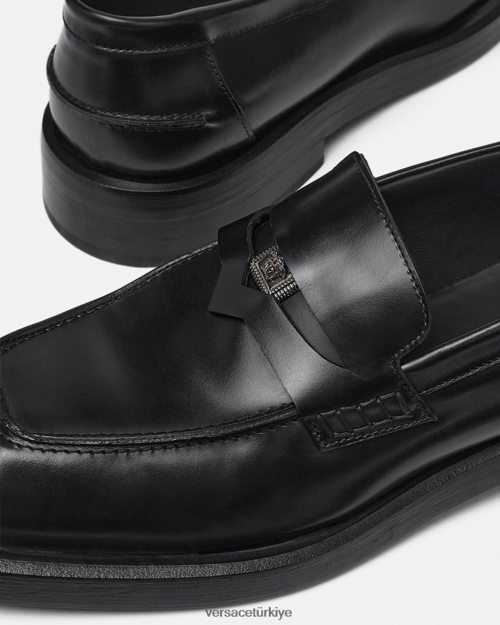 Versace kare loafer'lar erkekler siyah ayakkabı B0HHR81577