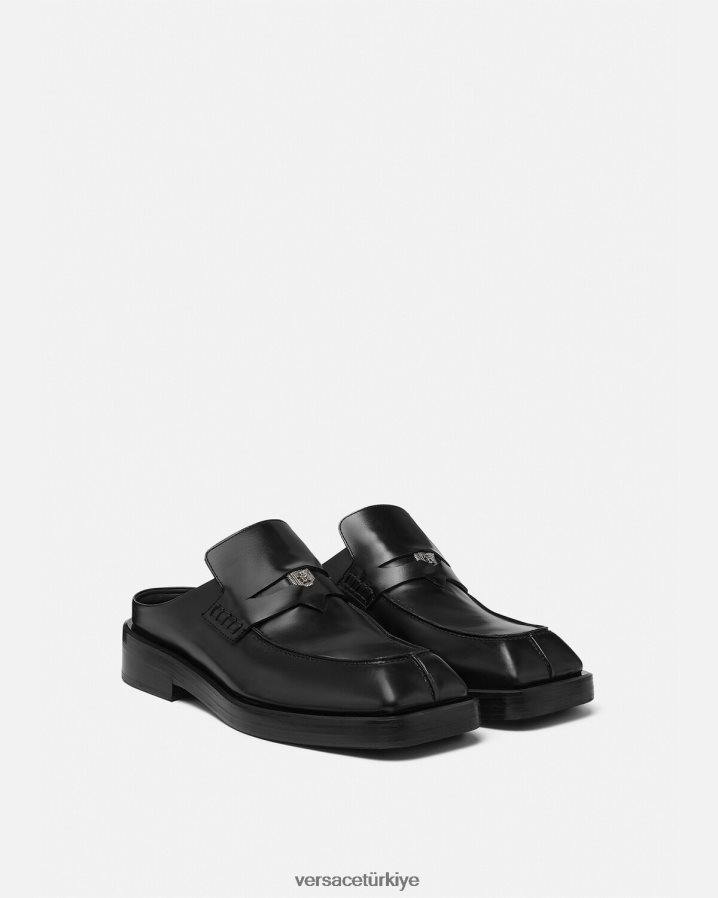 Versace kare mokasen katırları erkekler siyah ayakkabı B0HHR81576