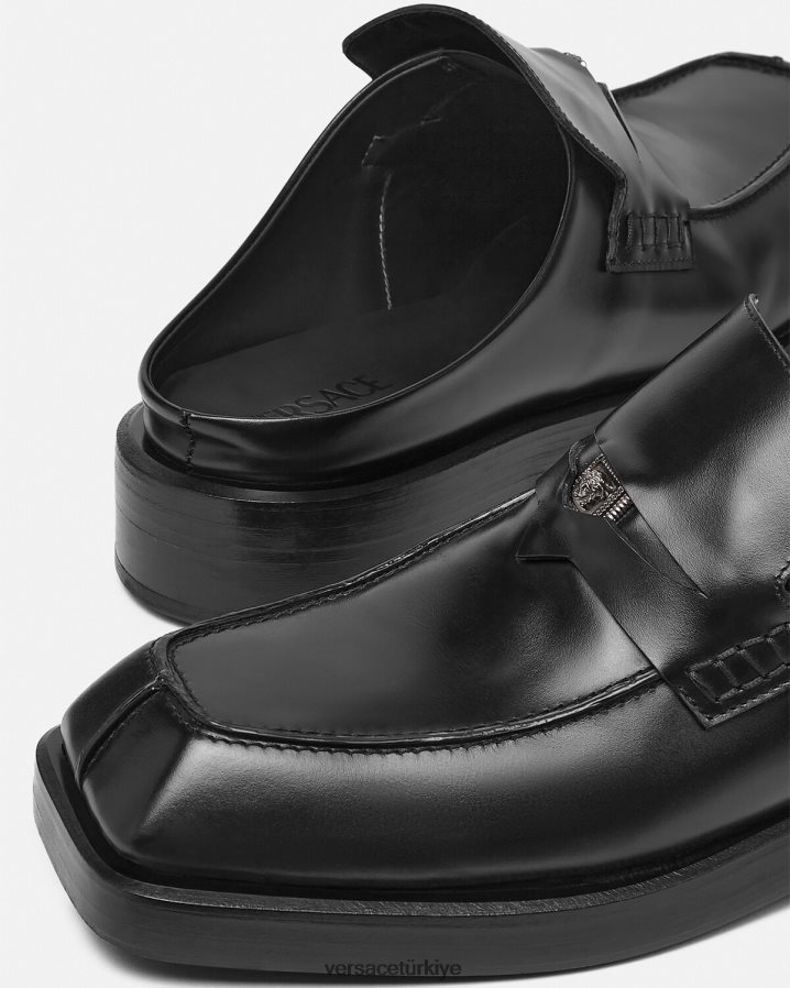 Versace kare mokasen katırları erkekler siyah ayakkabı B0HHR81576