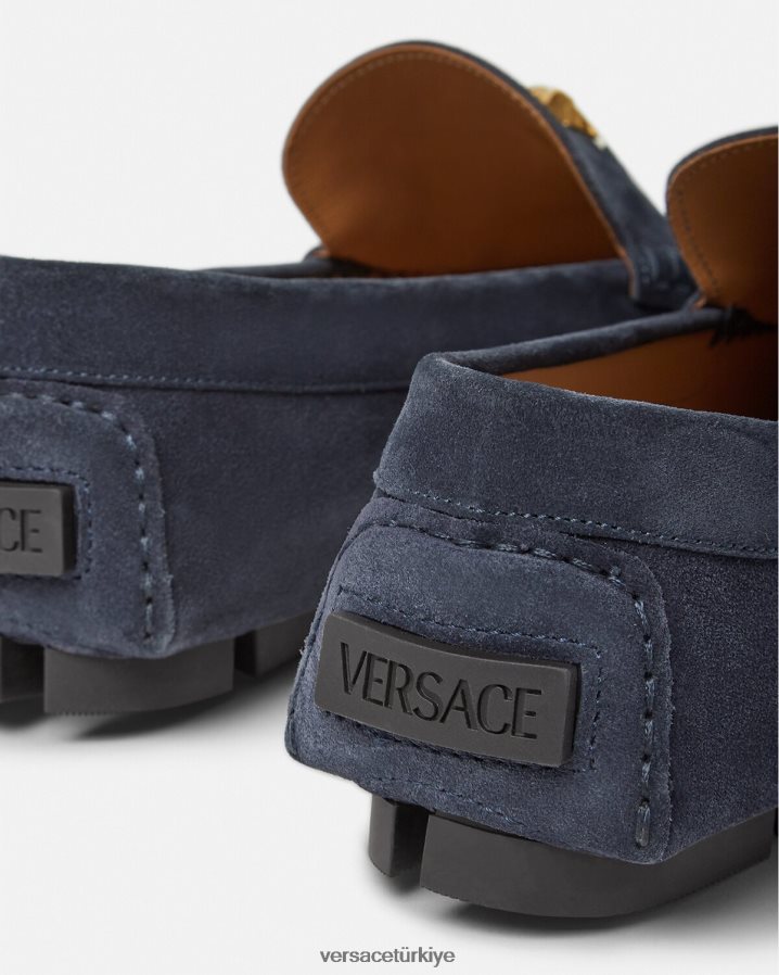 Versace la medusa süet sürücü ayakkabısı erkekler Donanma ayakkabı B0HHR81604