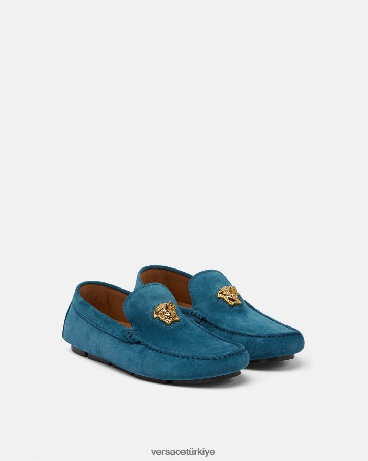 Versace la medusa süet sürücü ayakkabısı erkekler mavi ayakkabı B0HHR81600