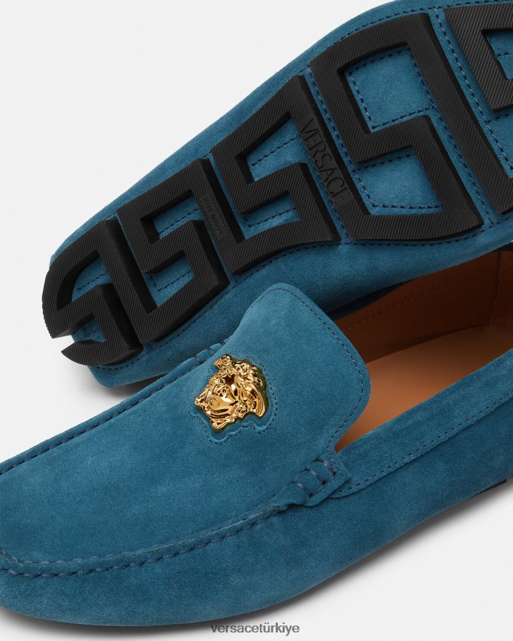 Versace la medusa süet sürücü ayakkabısı erkekler mavi ayakkabı B0HHR81600