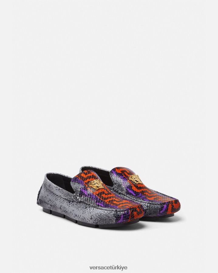 Versace python greca baskı la medusa mokasen erkekler çok renkli ayakkabı B0HHR81574
