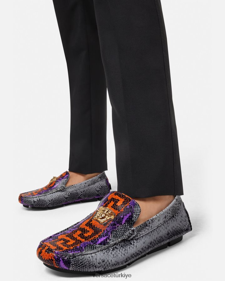 Versace python greca baskı la medusa mokasen erkekler çok renkli ayakkabı B0HHR81574