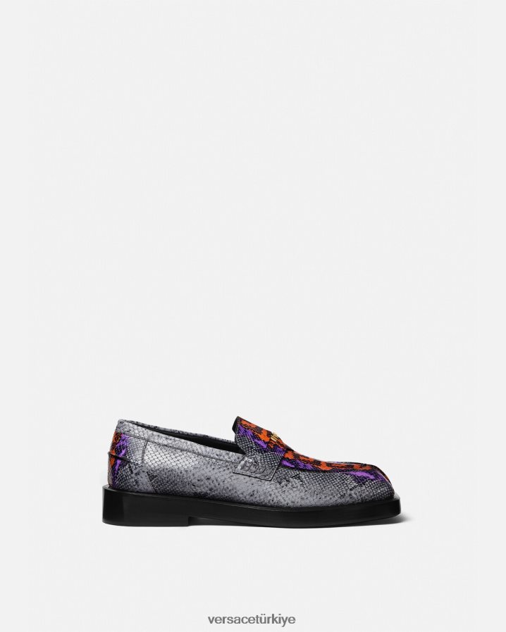 Versace python greca desenli kare mokasen erkekler çok renkli ayakkabı B0HHR81575