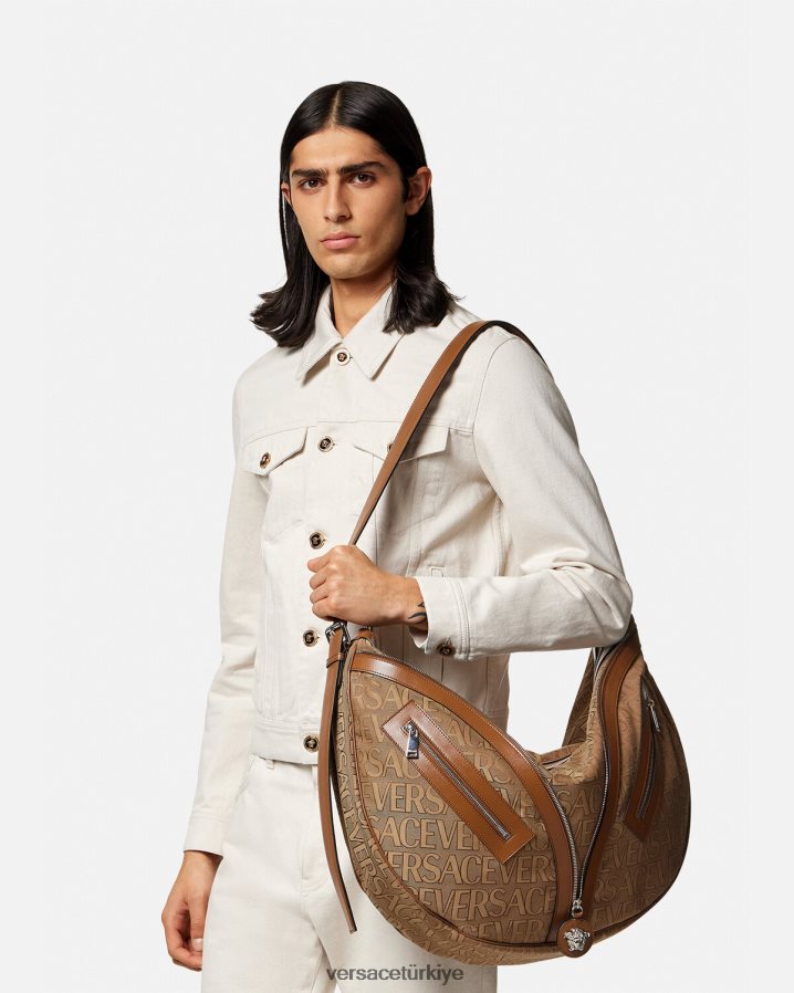 Versace her yerde tekrarlanan büyük berduş çantası erkekler kahverengi çanta B0HHR81499