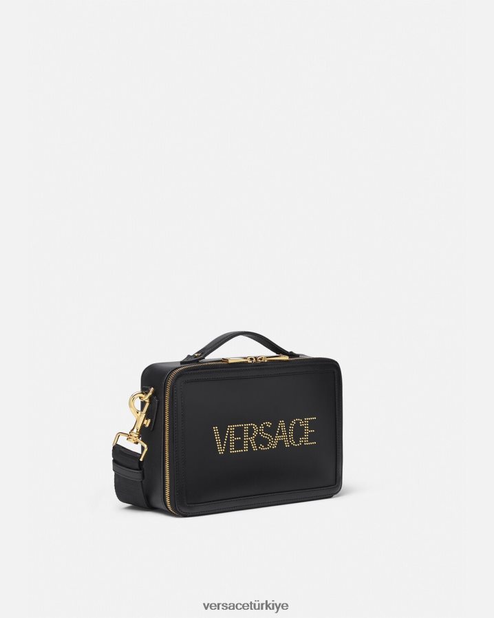 Versace çivili logolu askılı çanta erkekler siyah çanta B0HHR81502