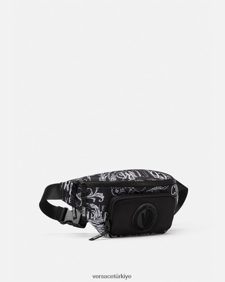 Versace logo couture bel çantası erkekler Siyah gri çanta B0HHR82494