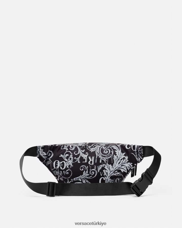 Versace logo couture bel çantası erkekler Siyah gri çanta B0HHR82494