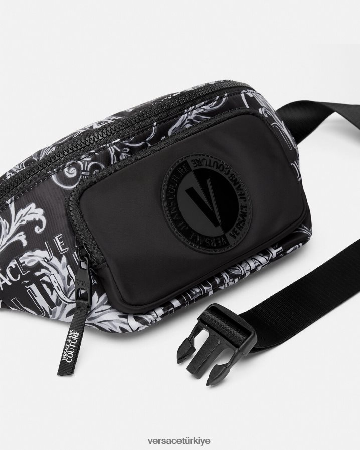 Versace logo couture bel çantası erkekler Siyah gri çanta B0HHR82494
