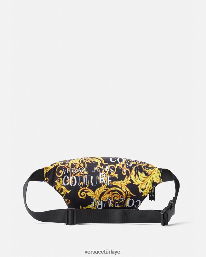 Versace logo couture bel çantası erkekler siyah altın çanta B0HHR82495