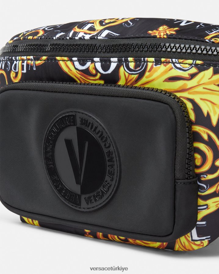 Versace logo couture bel çantası erkekler siyah altın çanta B0HHR82495