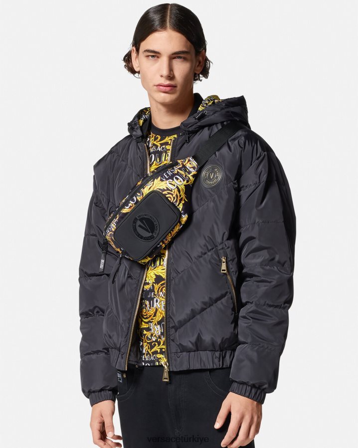Versace logo couture bel çantası erkekler siyah altın çanta B0HHR82495