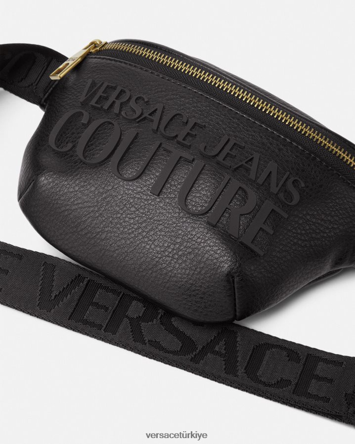 Versace logolu bel çantası erkekler siyah çanta B0HHR82471