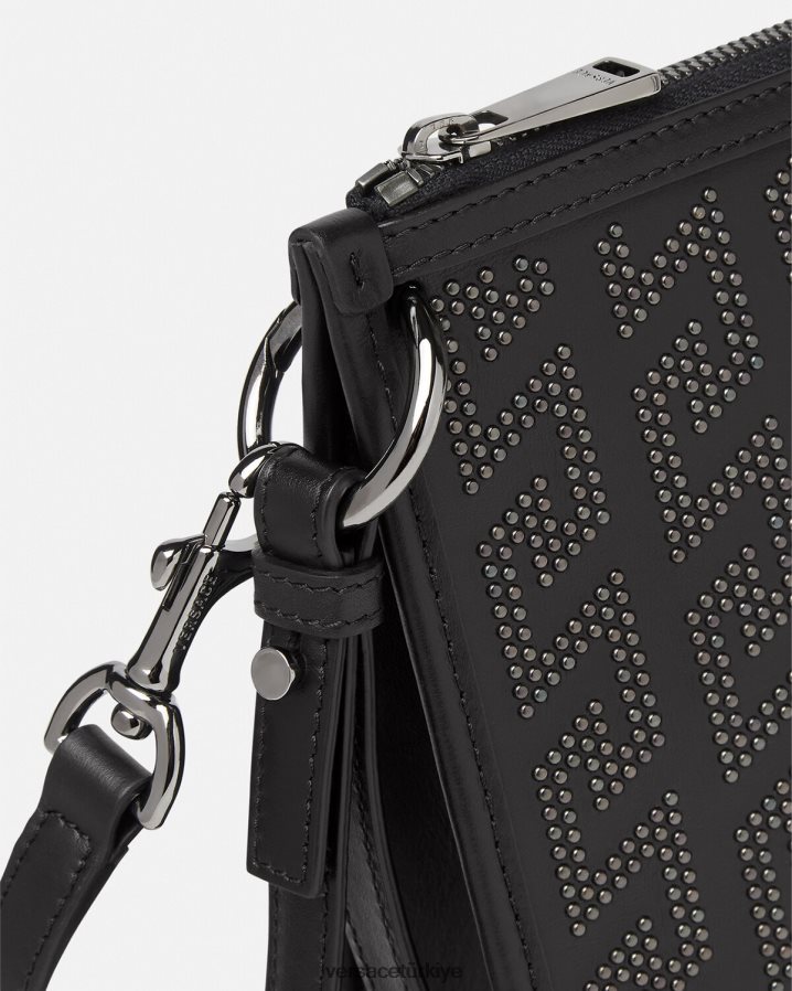 Versace çivili greca çapraz askılı çanta erkekler siyah çanta B0HHR81475