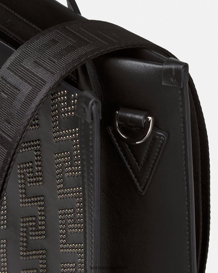 Versace çivili greca uzun tote çanta erkekler siyah çanta B0HHR81489