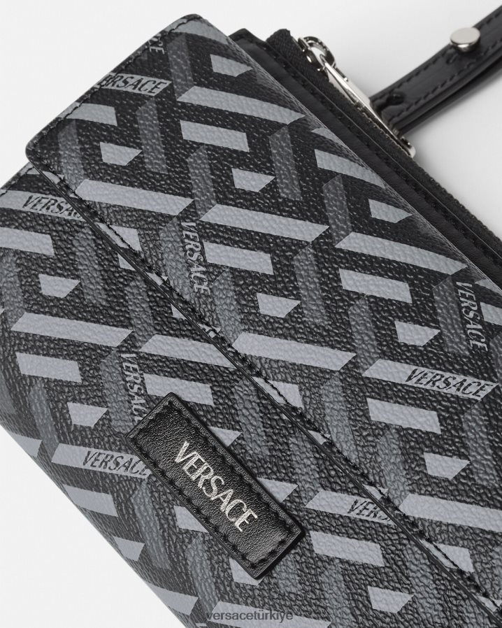 Versace la greca imzalı çapraz çanta erkekler Siyah gri çanta B0HHR81484