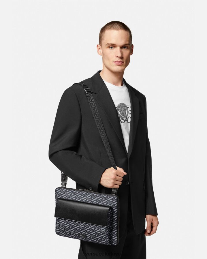 Versace la greca imzalı dizüstü bilgisayar çantası erkekler Siyah gri çanta B0HHR81483