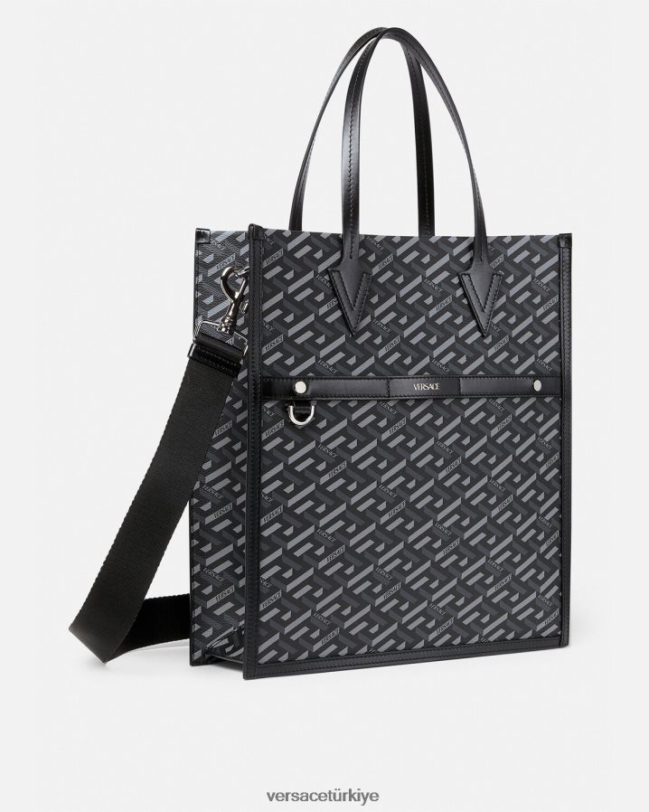 Versace la greca imzalı uzun taşıma çantası erkekler Siyah gri çanta B0HHR81476