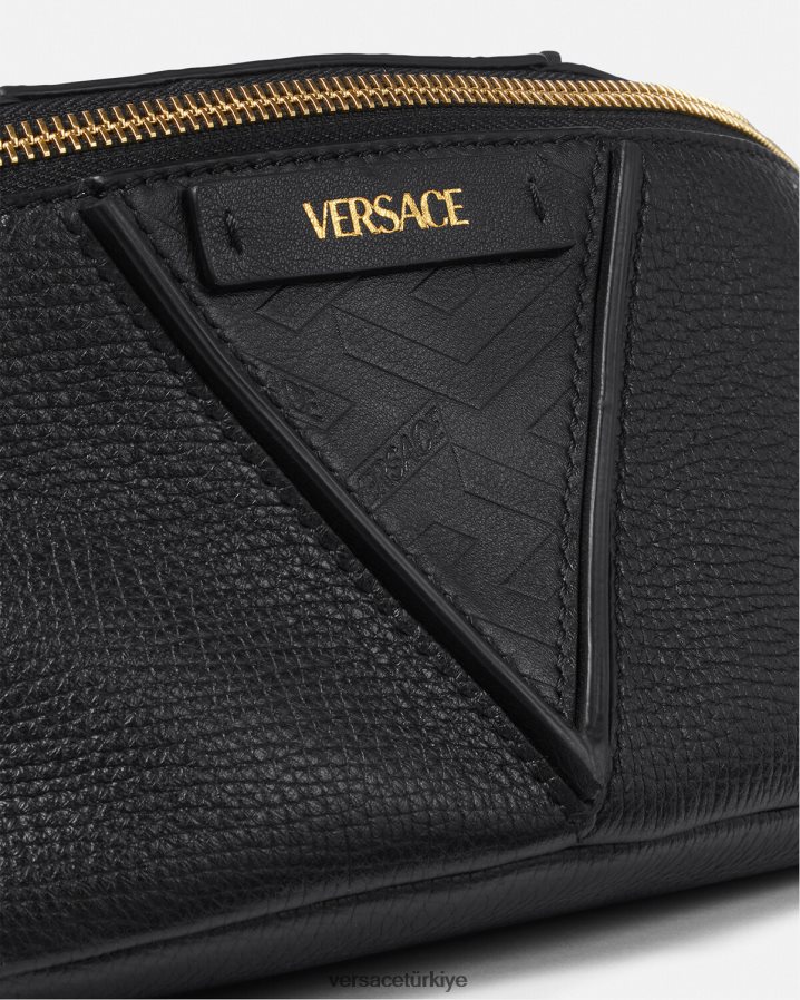 Versace v greca imzalı bel çantası erkekler siyah çanta B0HHR81491