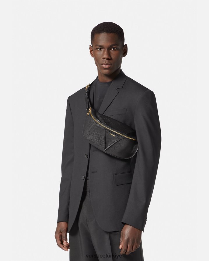 Versace v greca imzalı bel çantası erkekler siyah çanta B0HHR81491