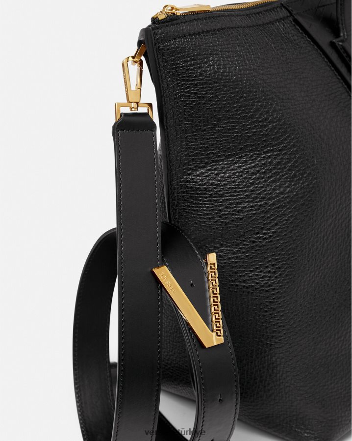 Versace v greca imzalı taşıma çantası erkekler siyah çanta B0HHR81490