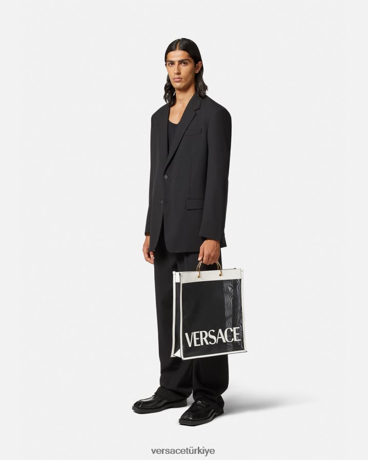 Versace alışveriş çantası erkekler siyah beyaz çanta B0HHR81508