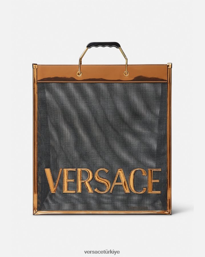 Versace alışverişçi uzun taşıma çantası erkekler siyah ve karamel çanta B0HHR81509