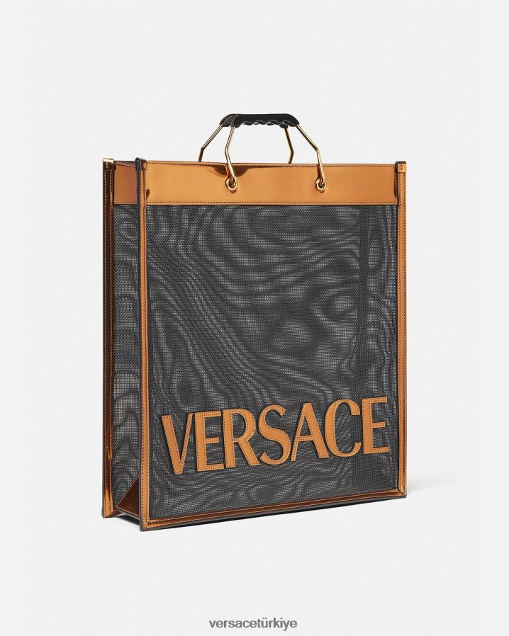 Versace alışverişçi uzun taşıma çantası erkekler siyah ve karamel çanta B0HHR81509