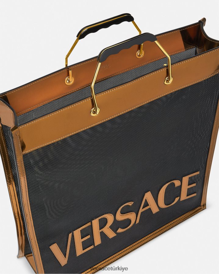Versace alışverişçi uzun taşıma çantası erkekler siyah ve karamel çanta B0HHR81509