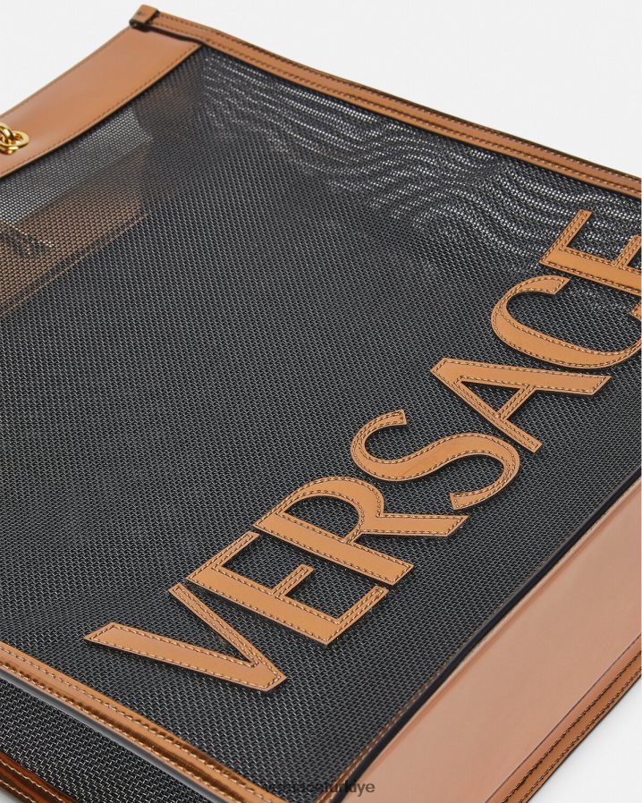 Versace alışverişçi uzun taşıma çantası erkekler siyah ve karamel çanta B0HHR81509