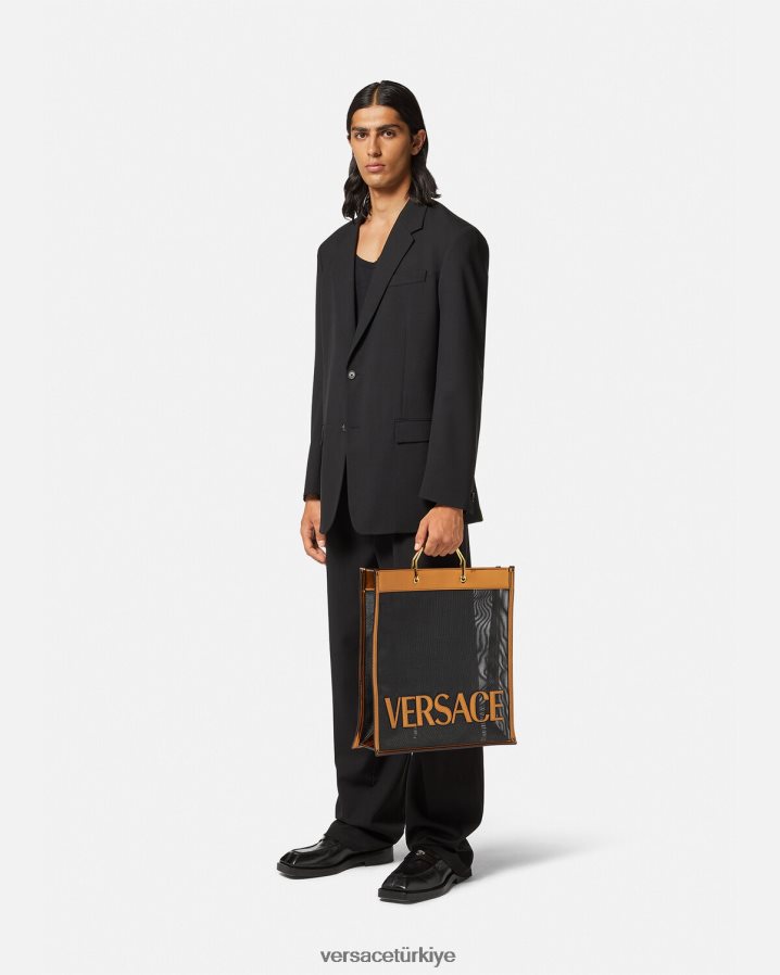 Versace alışverişçi uzun taşıma çantası erkekler siyah ve karamel çanta B0HHR81509