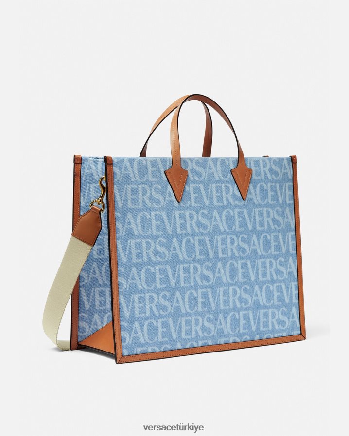 Versace boydan boya denim çanta erkekler mavi çanta B0HHR81505