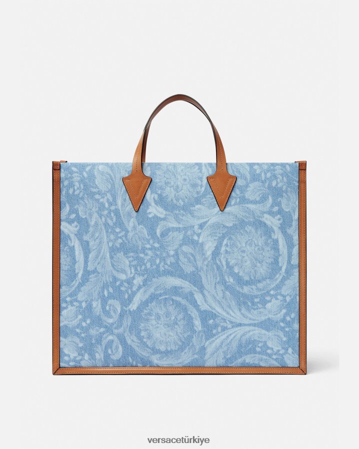 Versace boydan boya denim çanta erkekler mavi çanta B0HHR81505