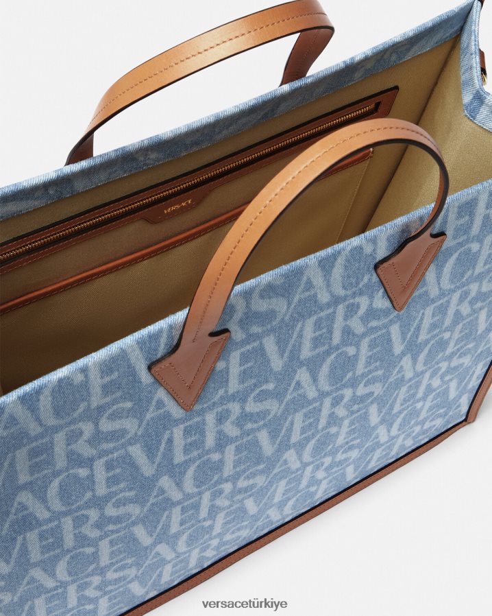 Versace boydan boya denim çanta erkekler mavi çanta B0HHR81505