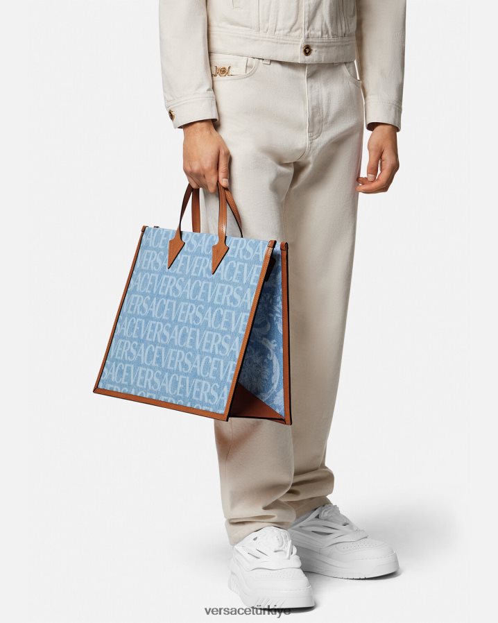 Versace boydan boya denim çanta erkekler mavi çanta B0HHR81505
