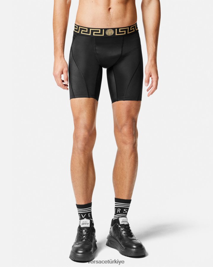 Versace Greca bisiklet şortu erkekler siyah Giyim B0HHR81456