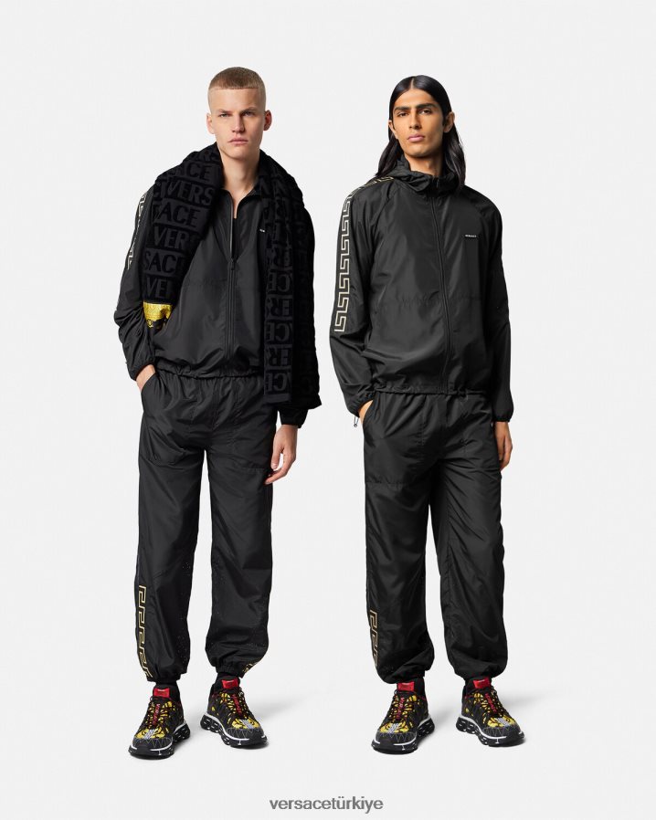 Versace Greca naylon spor salonu eşofman altı erkekler siyah Giyim B0HHR81453