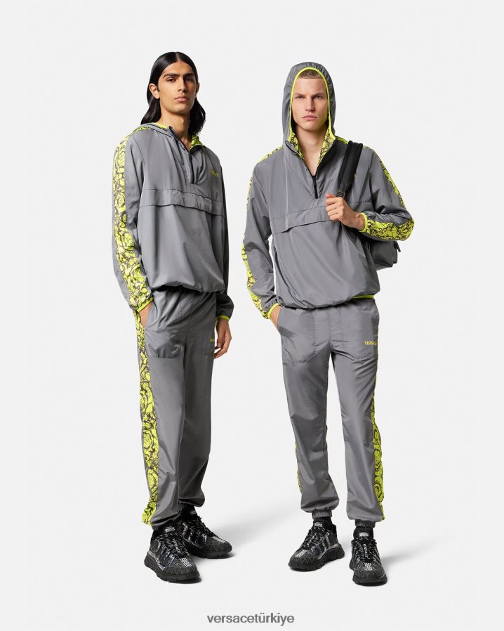 Versace barocco siluet spor salonu eşofmanı erkekler gri ve limon Giyim B0HHR81461