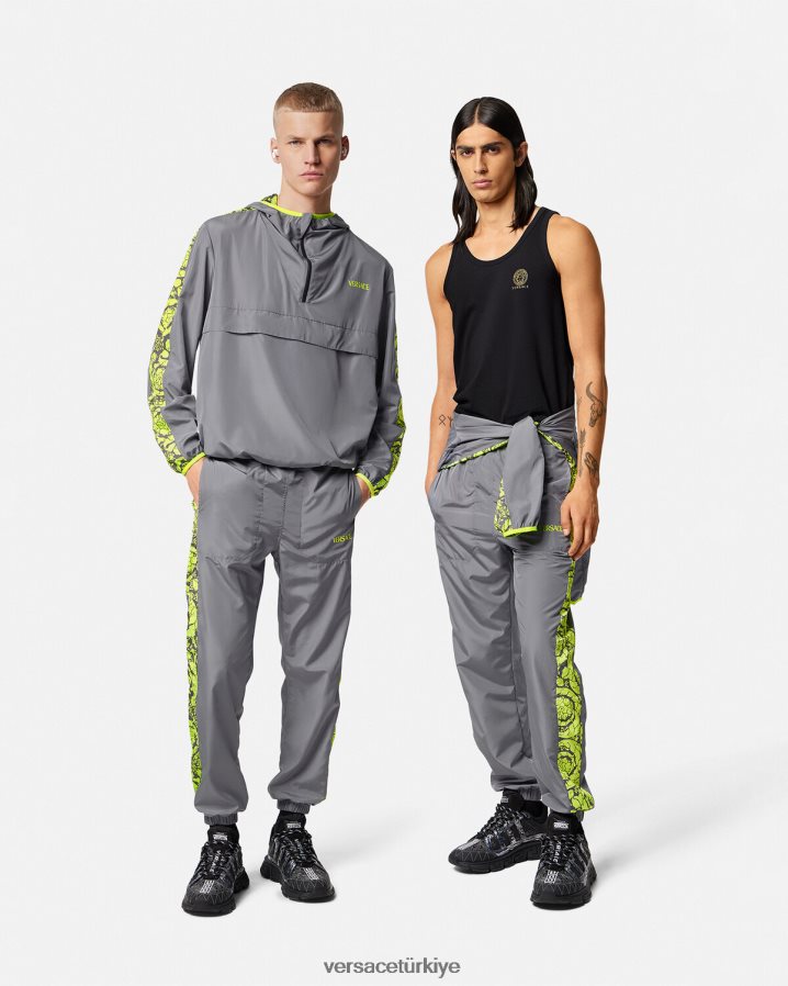 Versace barocco siluet spor salonu eşofman pantolonu erkekler gri ve limon Giyim B0HHR81460