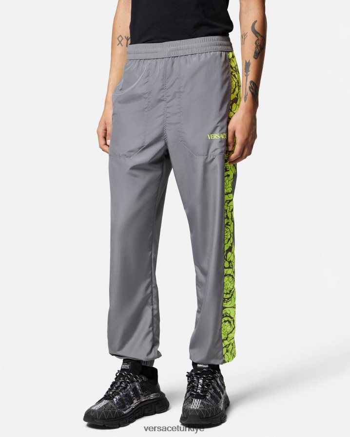 Versace barocco siluet spor salonu eşofman pantolonu erkekler gri ve limon Giyim B0HHR81460