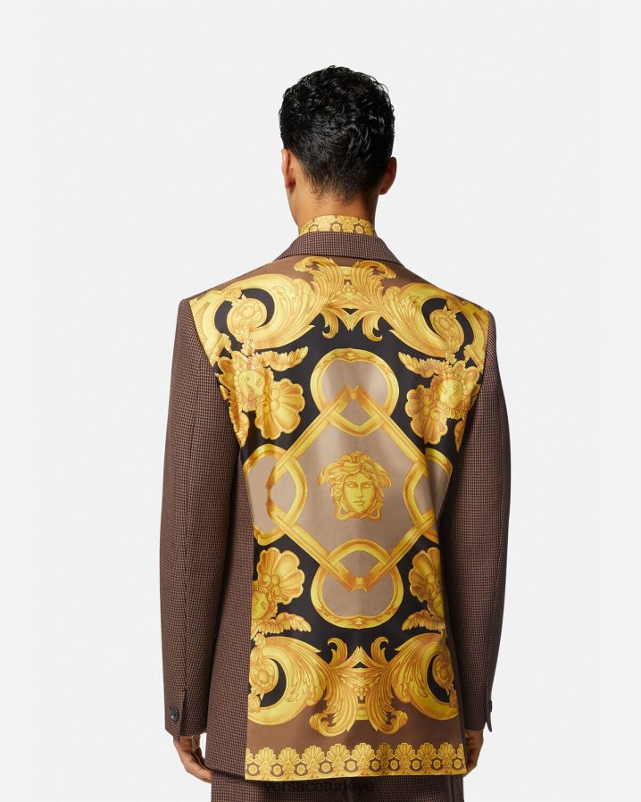 Versace barocco 660 kazayağı desenli blazer erkekler kahverengi ve altın Giyim B0HHR81279