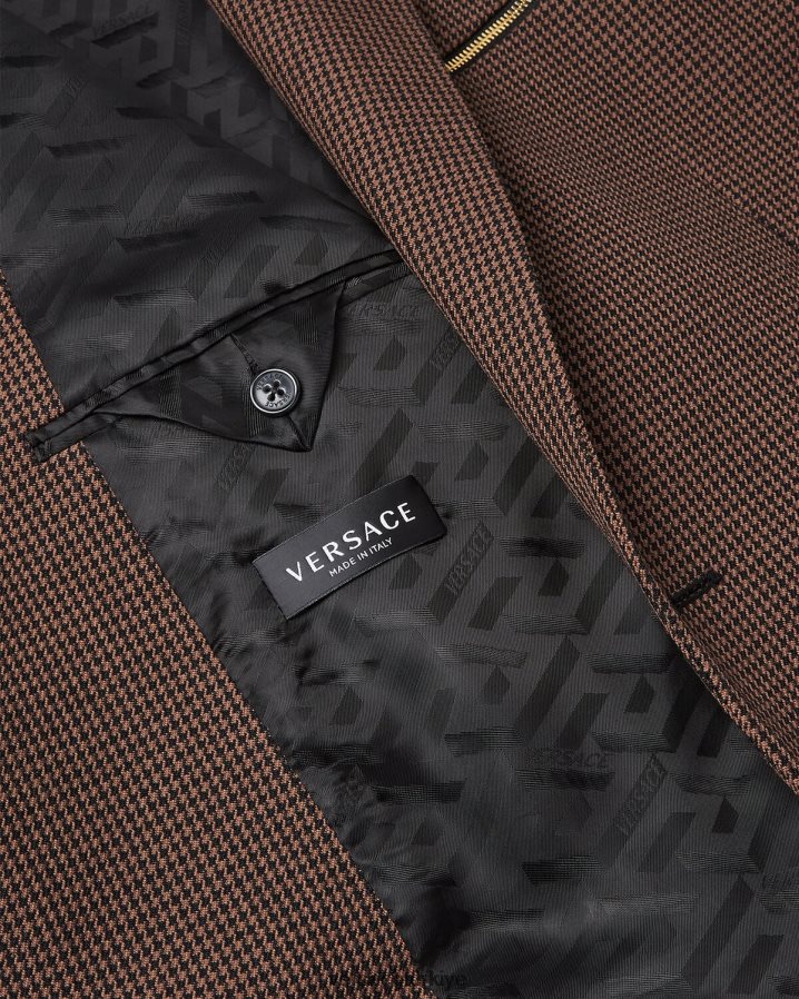 Versace barocco 660 kazayağı desenli blazer erkekler kahverengi ve altın Giyim B0HHR81279