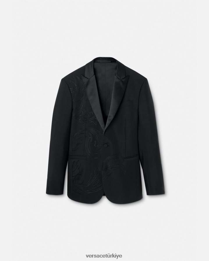 Versace barok işlemeli resmi blazer erkekler siyah Giyim B0HHR81262