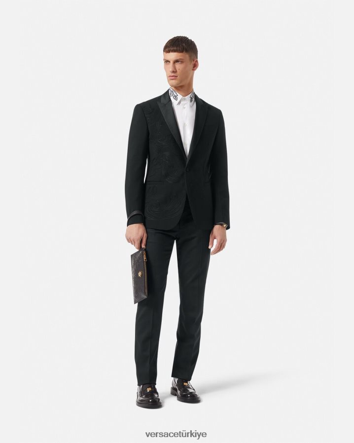 Versace barok işlemeli resmi blazer erkekler siyah Giyim B0HHR81262